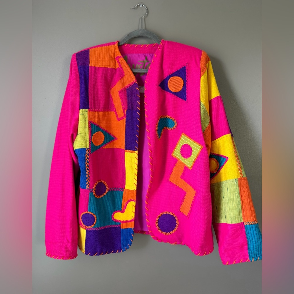 Vintage Handwoven 80’s/90’s Colorful Geometric Women's Jacket with shoulder pads